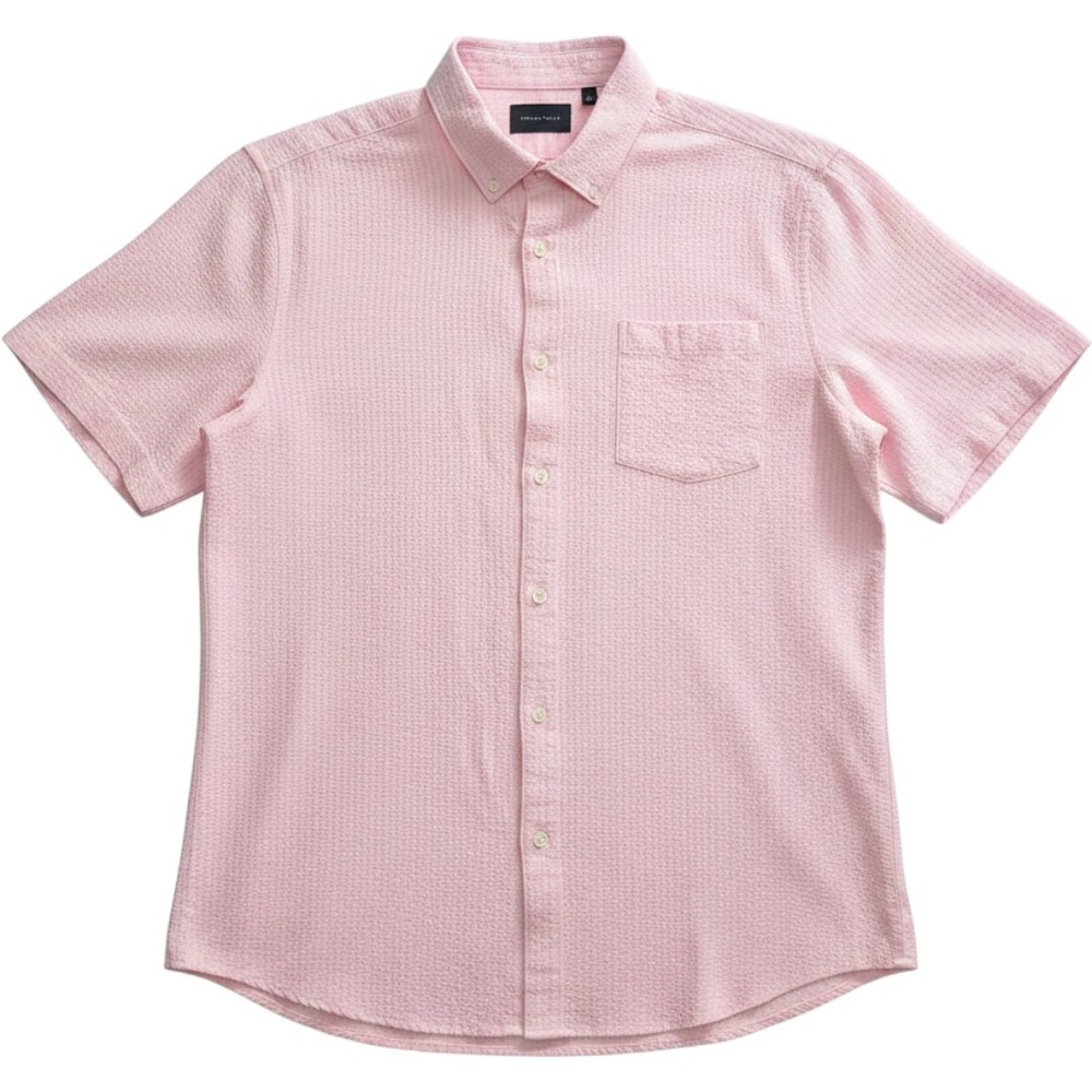Perry Ellis Mens XL Pink Seersucker Short Sleeve Button Down Shirt Standard Fit